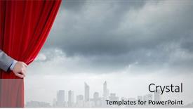  Presentation with curtain opening - Slide set with up of hand opening red background and a sky blue colored foreground