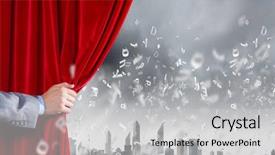  Presentation with red curtain - PPT layouts with up of hand opening red background and a light gray colored foreground