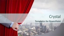  Presentation with curtain opening - Theme with up of hand opening red background and a sky blue colored foreground