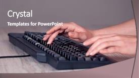  Presentation with keyboard - PPT layouts with up of hand pressing keyboard background and a  colored foreground