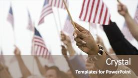  Presentation with american flag - Presentation design enhanced with up of hand raising american background and a violet colored foreground