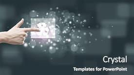  Presentation with hand touching finger digital - Presentation theme featuring up of hand touching icon background and a  colored foreground