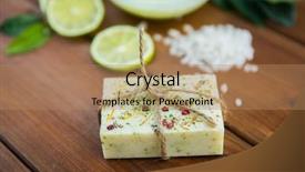  Presentation with handmade spa bath soap - Colorful slide set enhanced with up of handmade herbal soap backdrop and a  colored foreground