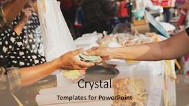  Presentation with market food - Slide set with up of hands giving money background and a coral colored foreground