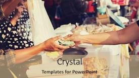  Presentation with food market - Amazing slide deck having up of hands giving money backdrop and a lemonade colored foreground