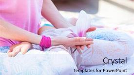 Presentation with magnolia - Presentation theme with flowers spiritual - woman in yoga meditation position background and a sky blue colored foreground