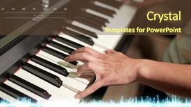  Presentation with music instruments - Cool new slides with up of hands playing piano backdrop and a tawny brown colored foreground