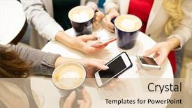  Presentation with information and communication technology in service delivery - Audience pleasing PPT layouts consisting of up of hands with coffee backdrop and a  colored foreground