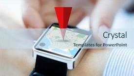  Presentation with smartwatch - Presentation design consisting of up of hands with map background and a sky blue colored foreground