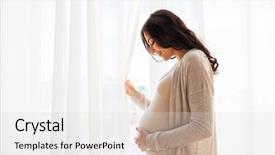  Presentation with motherhood - Slides featuring up of happy pregnant woman background and a light gray colored foreground