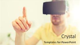  Presentation with virtual technology - Amazing slides having up of happy young man backdrop and a blonde colored foreground