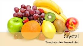  Presentation with healthy eating - Slide set featuring up of heap of fruit background and a yellow colored foreground