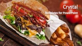  Presentation with burgers - Presentation design featuring up of home made burger background and a tawny brown colored foreground