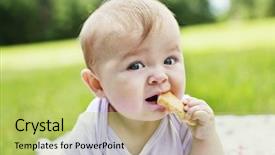  Presentation with biscuit - PPT layouts featuring up of infant girl eat background and a  colored foreground