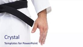  Presentation with karate - Audience pleasing presentation theme consisting of up of karate black belt backdrop and a sky blue colored foreground