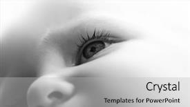  Presentation with baby crying - Presentation theme featuring up of little baby eye background and a light gray colored foreground