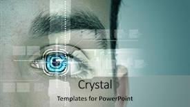  Presentation with eye - Amazing slide deck having up of male eye scan backdrop and a light gray colored foreground