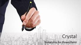  Presentation with project - Presentation theme enhanced with up of male hand drawing background and a light gray colored foreground