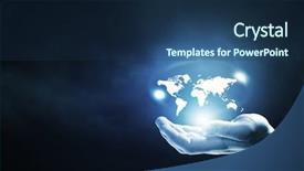  Presentation with map - Colorful presentation theme enhanced with up of male hand holding backdrop and a ocean colored foreground