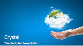  Presentation with hand holding earth - Theme featuring up of male hand holding background and a teal colored foreground