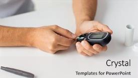  Presentation with home health care - Slide set consisting of up of man checking blood background and a  colored foreground