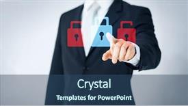  Presentation with security - Colorful slide deck enhanced with up of man pointing finger backdrop and a ocean colored foreground