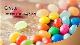  Presentation with confectionery - Cool new presentation design with up of multicolored jelly bean backdrop and a coral colored foreground