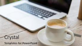  Presentation with office life - Slide set enhanced with up of open laptop computer background and a light gray colored foreground