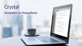  Presentation with coding coffee - Theme with up of open laptop computer background and a sky blue colored foreground