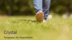  Presentation with walking patients - Amazing PPT theme having up of pretty redhead walking backdrop and a yellow colored foreground