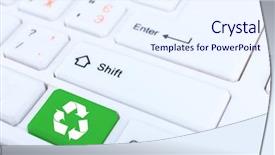  Presentation with recycle glass waste for recycling - PPT theme consisting of up of recycle keyboard button background and a sky blue colored foreground