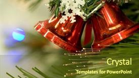  Presentation with toy - Presentation theme having up of red toy bells background and a tawny brown colored foreground