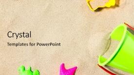  Presentation with beach toys on sand - Cool new presentation theme with up of sand toys kit backdrop and a lemonade colored foreground