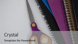  Presentation with books - Slide deck featuring up of scissors and spiral background and a light gray colored foreground