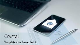  Presentation with business communication - Colorful presentation enhanced with up of smartphone with email backdrop and a light blue colored foreground