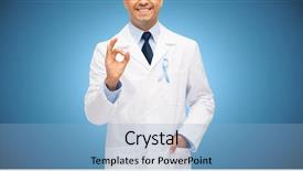  Presentation with healthcare blue ribbon - Slide deck consisting of up of smiling male doctor background and a  colored foreground