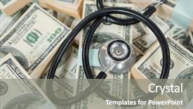  Presentation with note - Presentation design consisting of up of stethoscope on bundle background and a  colored foreground