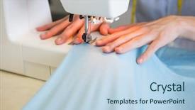  Presentation with sewing process close up - PPT theme enhanced with up of student using sewing background and a light blue colored foreground
