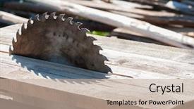  Presentation with blade - Audience pleasing PPT theme consisting of up of table saw blade backdrop and a mint green colored foreground