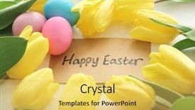  Presentation with happy birthday frame holiday - Colorful theme enhanced with up of tulips and easter backdrop and a yellow colored foreground