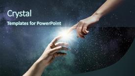  Presentation with fingers - Beautiful PPT theme featuring up of two hands reaching backdrop and a tawny brown colored foreground