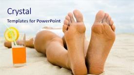  Presentation with human footsteps in the sand - Slides featuring up of two human feet background and a sky blue colored foreground