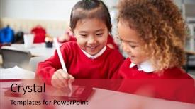  Presentation with school desk - Beautiful PPT theme featuring up of two kindergarten schoolgirl backdrop and a red colored foreground