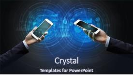  Presentation with spreadsheet data and business charts - Theme enhanced with up of two smartphones sync background and a ocean colored foreground