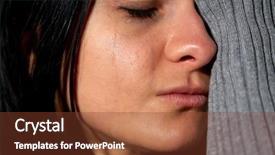 Presentation with people crying - Colorful slide deck enhanced with up of unhappy crying woman backdrop and a tawny brown colored foreground