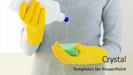  Presentation with housekeeping - Audience pleasing slide set consisting of up of woman applying liquid backdrop and a yellow colored foreground