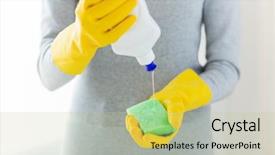  Presentation with housekeeping - Presentation having up of woman applying liquid background and a mint green colored foreground