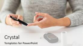  Presentation with home health care - Amazing PPT theme having up of woman checking blood backdrop and a white colored foreground