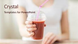  Presentation with healthy people - Slide set with up of woman holding plastic background and a lemonade colored foreground