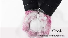  Presentation with snowball - Theme with winter holidays christmas and people concept - close up of woman holding snowball outdoors background and a lemonade colored foreground